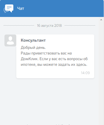 Chat with DomClick Sberbank technical support